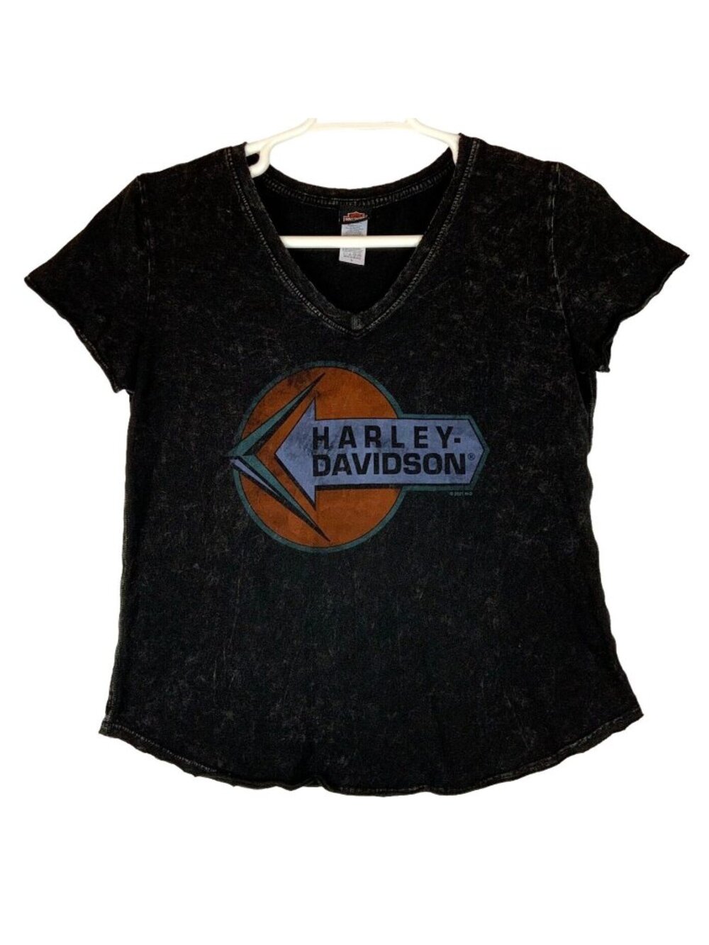 Docs Harley-Davidson St Louis Womens V-Neck T-Shirt Large Black Raw Hem Cotton